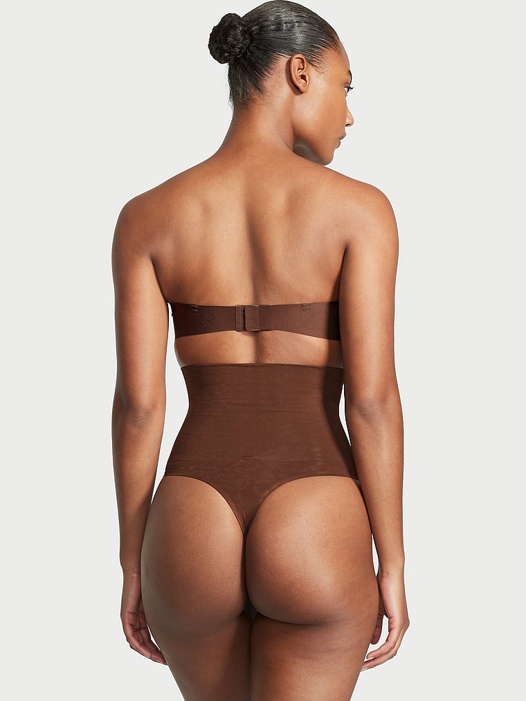 Victoria's Secret, Victoria's Secret High-Waist Seamless Thong Panty, Brown, onModelBack, 2 of 4