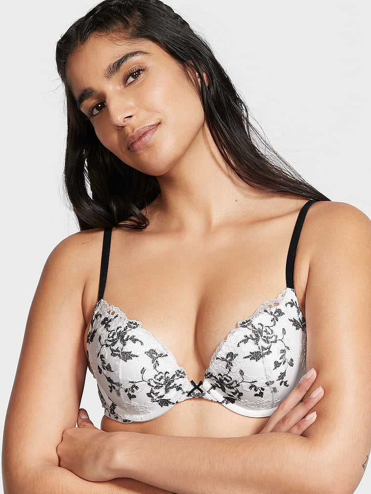Floral Lace Push Up Bra in Black