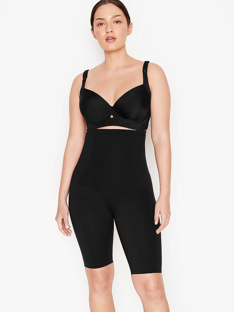 Victoria's Secret, Leonisa Shapewear Moderate Compression Extra High-Waisted Shaper Shorts, Black, onModelSide, 6 of 6