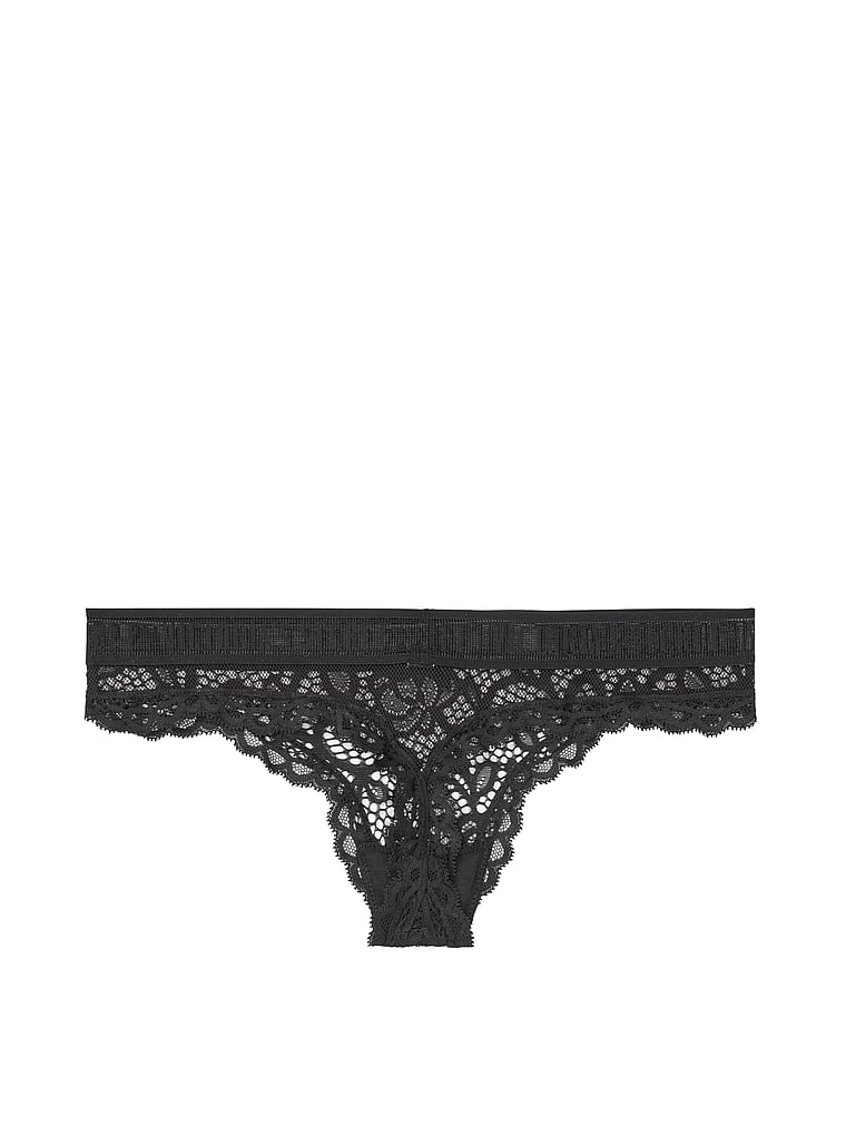VictoriasSecret Logo & Lace Thong Panty - 11151101-54A2