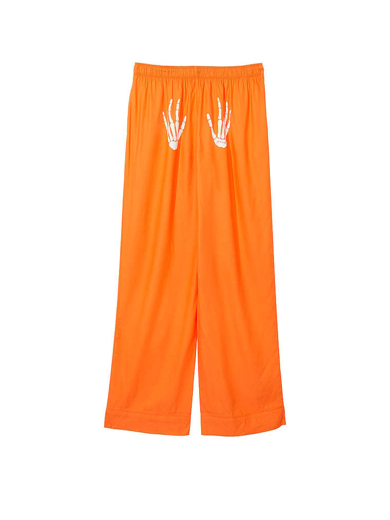 PINK Flannel Sleep Pants, Halogen Orange with Halloween Graphic, offModelBack, 4 of 5
