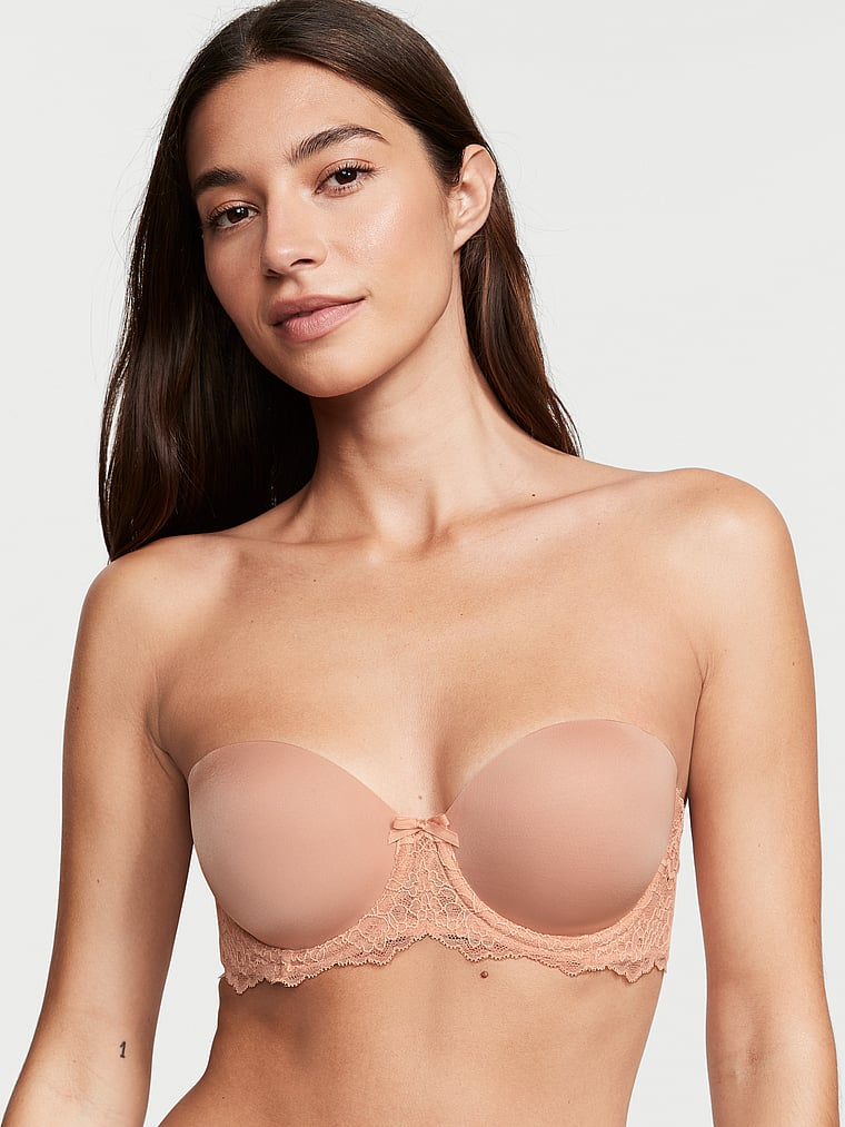 Victoria's Secret, Dream Angels Lightly-Lined Lace Strapless Bra, onModelFront, 1 of 4