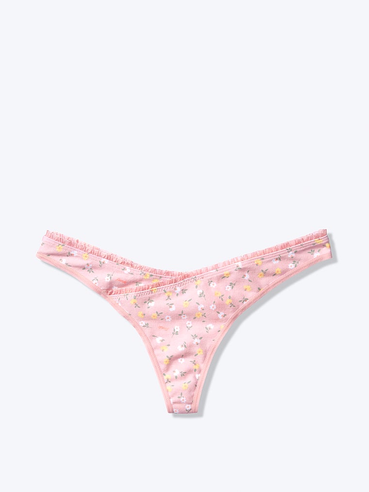 Pink cotton ruffle thong Clearance