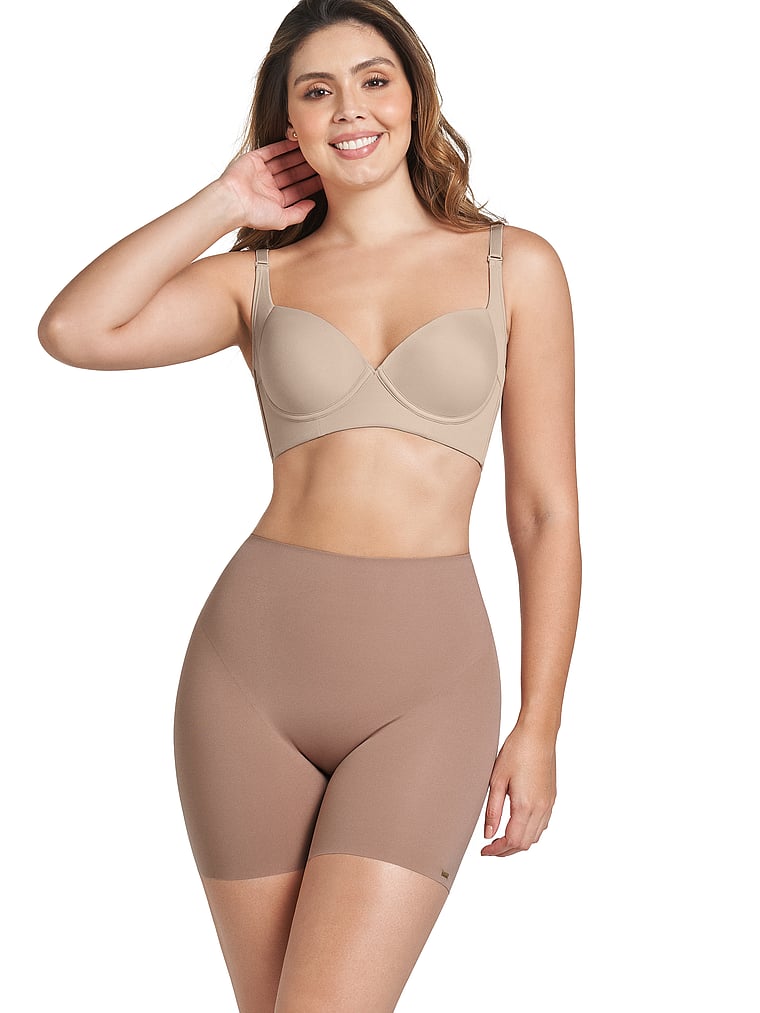 Victoria's Secret, Leonisa Shapewear Moderate Compression Padded Butt Lifter Shaper Shorts, Beige, offModelFront, 4 of 6
