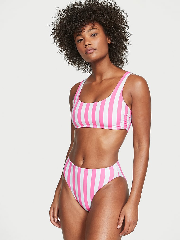 Victoria's Secret, Victoria's Secret Swim new Mix-and-Match Scoop Bikini Top, Pink Cabana Stripe, onModelFront, 1 of 3 Ange-Marie is 5'10" and wears 34B or Small