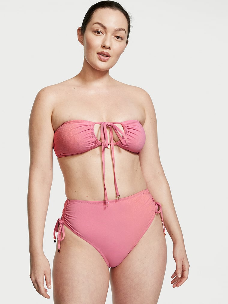 New Victoria's Secret Swim Peach Mesh Bandeau Halter Bikini Top S 