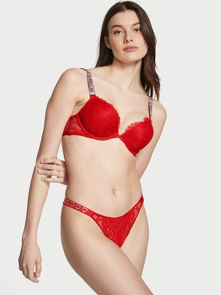 Victoria's Secret bombshell red netting gem push up bra Sz 34D