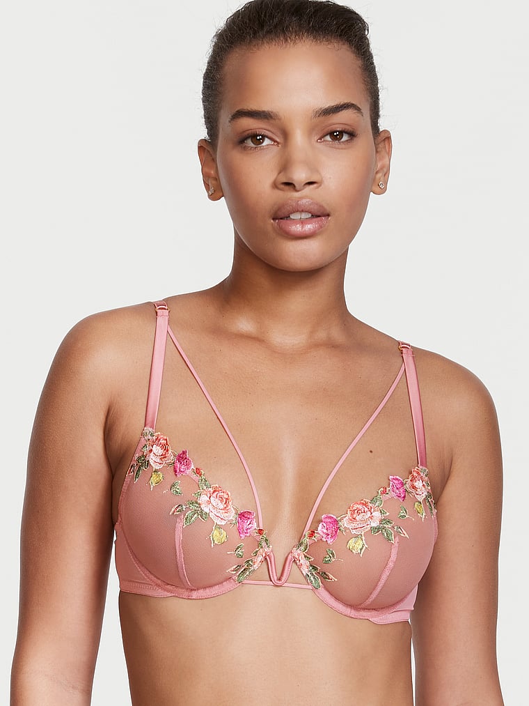 Unlined Rose Embroidered Demi Bra 