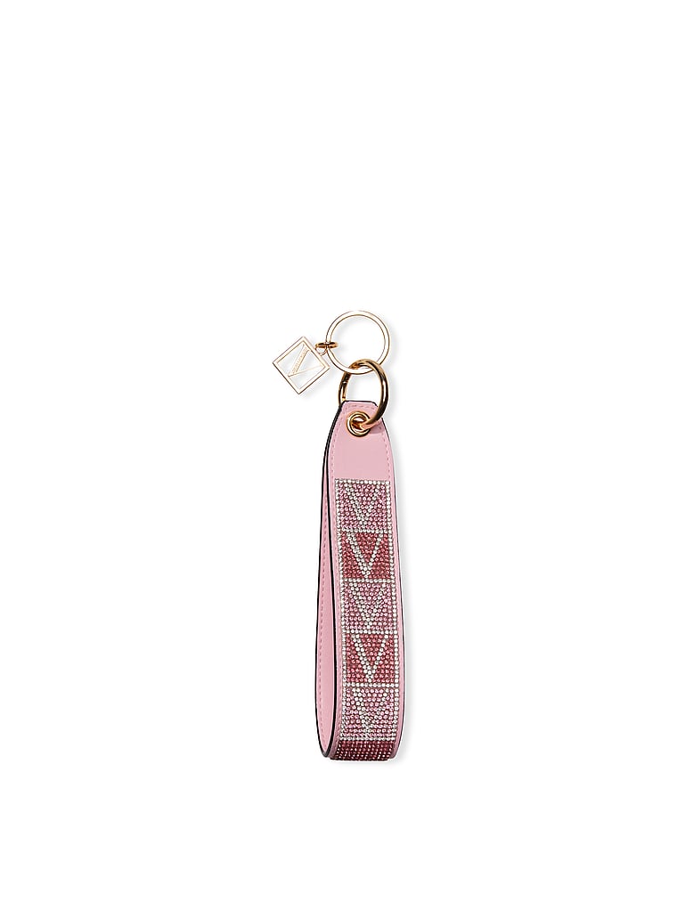 Victoria Secret VS Logo Signature Pink Stripe Wristlet strap/keychain NEW