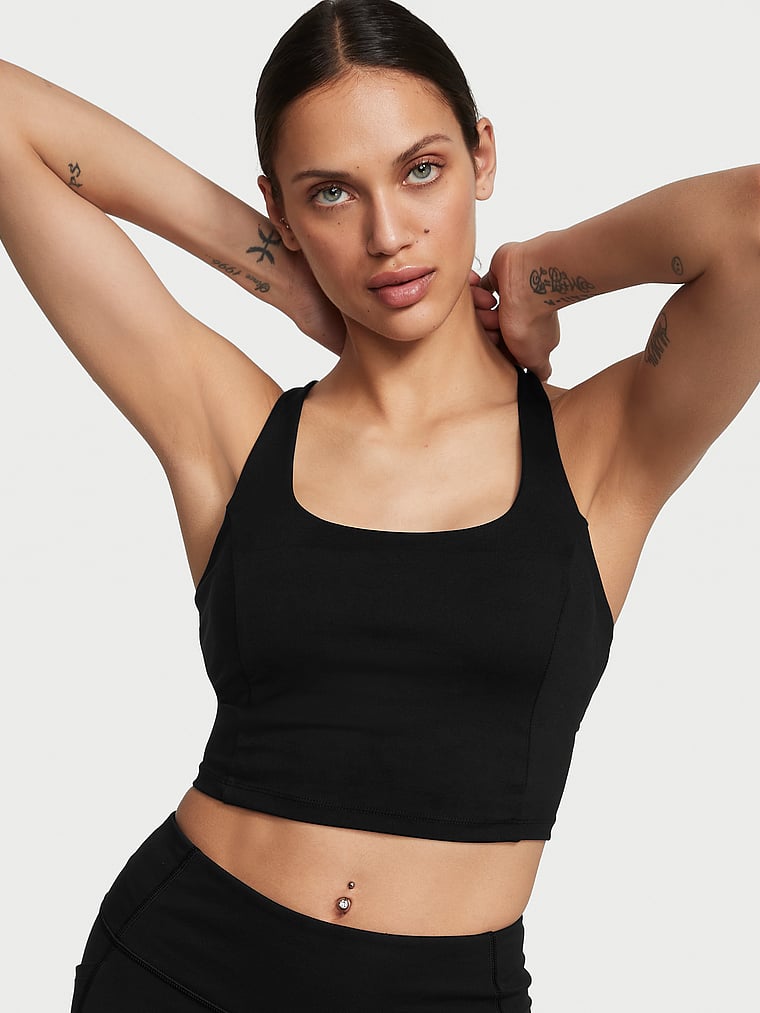 Women See Through Yoga Workout Racer Back Crop Top with Crotchless