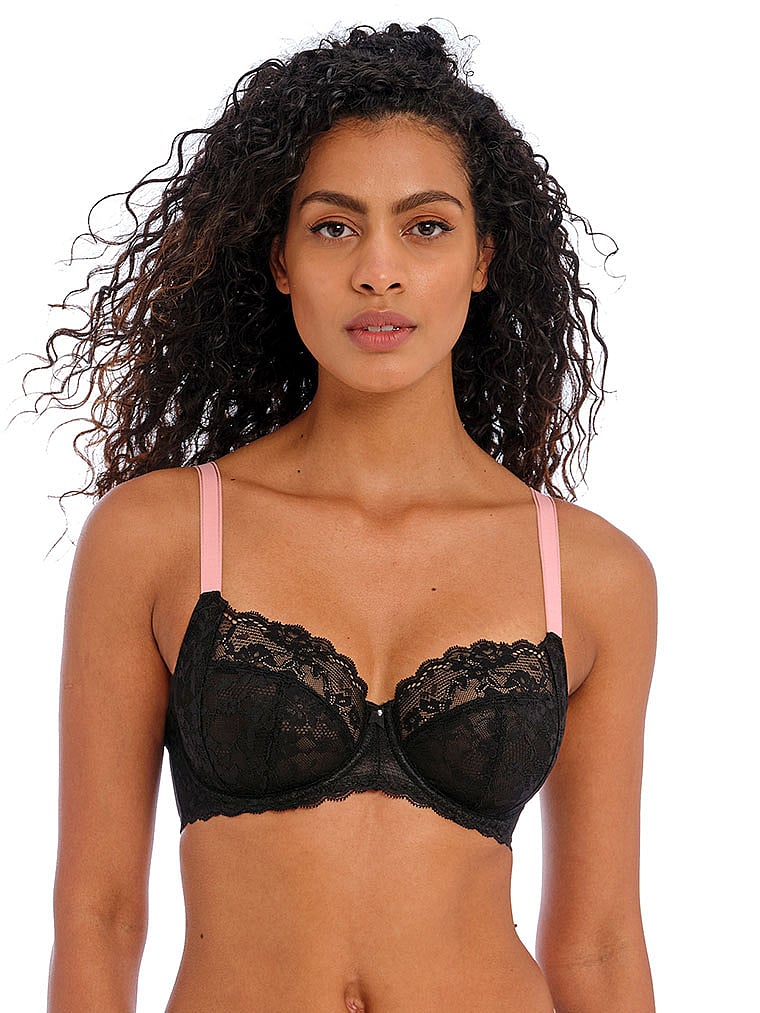 Victoria's Secret, Freya Offbeat Underwire Side Support Bra, Black/Pink, onModelFront, 1 of 4