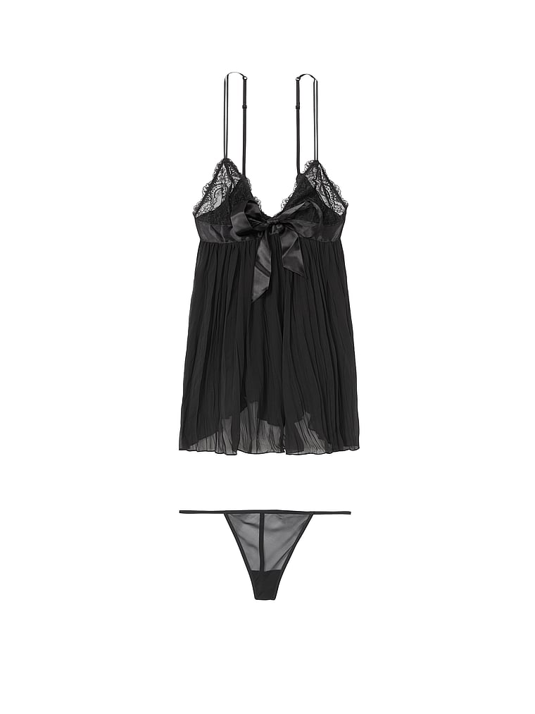 Victoria's Secret, Very Sexy Pleated Babydoll Set, Black, offModelFront, 3 of 3