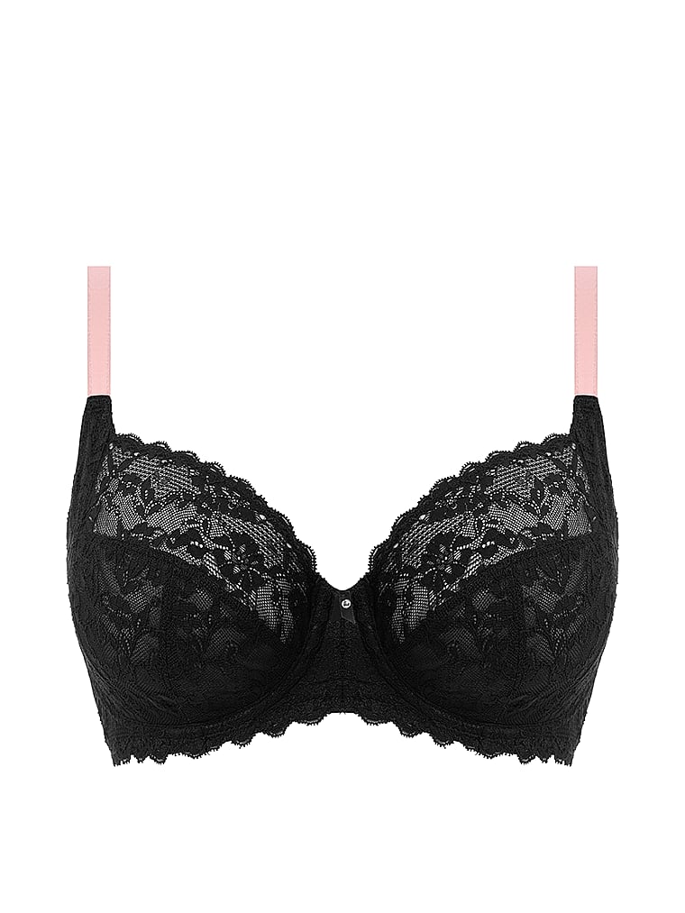 Victoria's Secret, Freya Offbeat Underwire Side Support Bra, Black/Pink, offModelFront, 3 of 4
