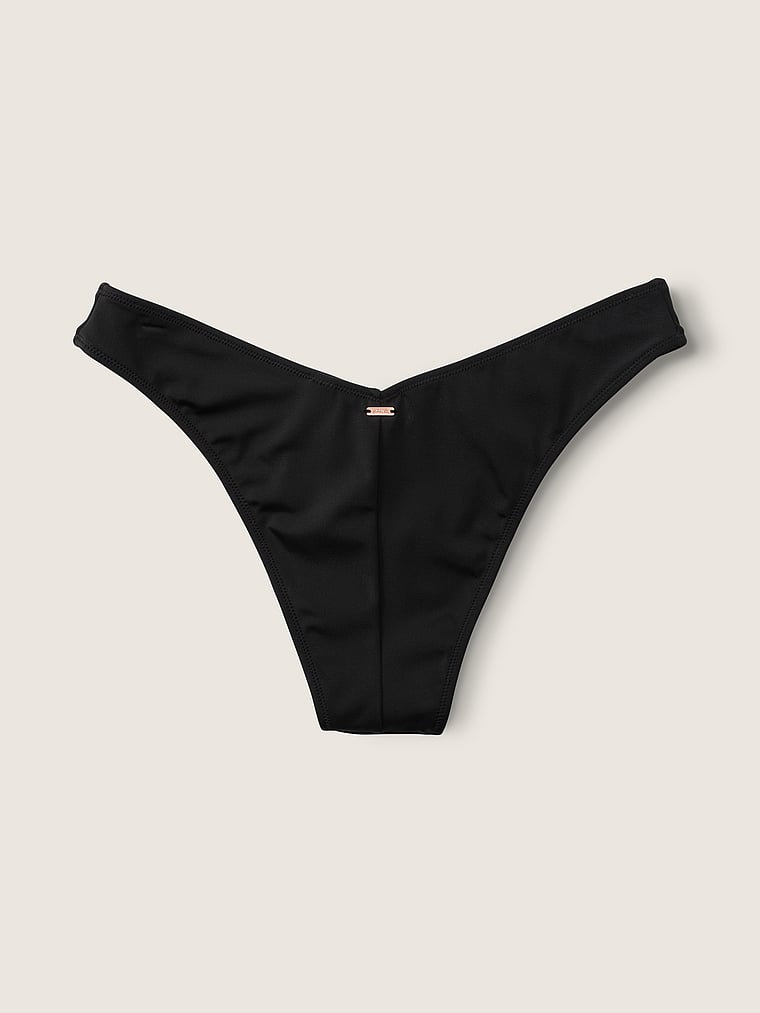PINK V-Front Itsy Bikini Bottom, Pure Black, offModelBack, 4 of 7