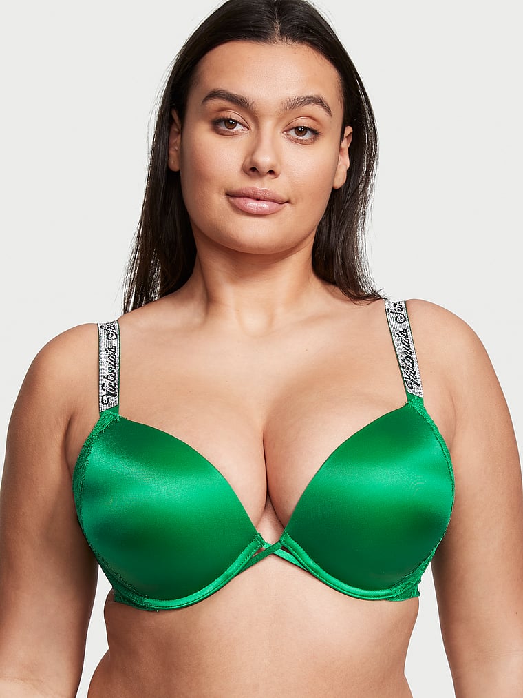 Victoria's Secret Shine Strap Push Up Bra, Adds One Cup Size, Padded,  Plunge Neckline, Lace, Bras for Women, Very Sexy Collection, Navy (34DDD)