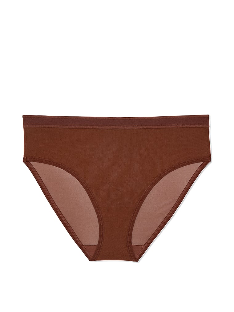 Victoria's Secret, Curvy Couture Sheer Mesh High Leg Brief Panty, Chocolate, offModelFront, 3 of 4