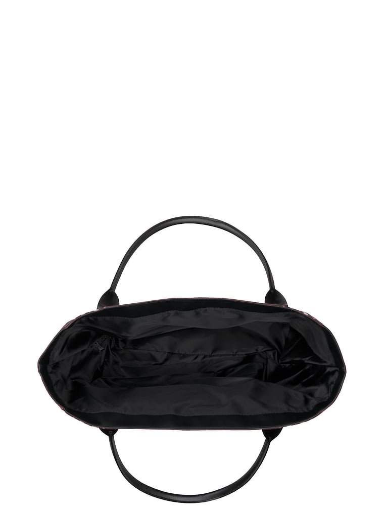 NEW $69 Victoria's Secret BLING Black STUDDED plaid LG WEEKENDER Tote Bag Purse