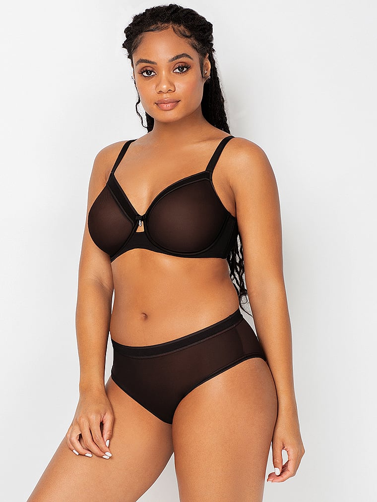 Victoria's Secret, Curvy Couture Sheer Mesh High-Leg Brief Panty, Black, onModelFront, 1 of 4 Essence is 5'7" and wears Small