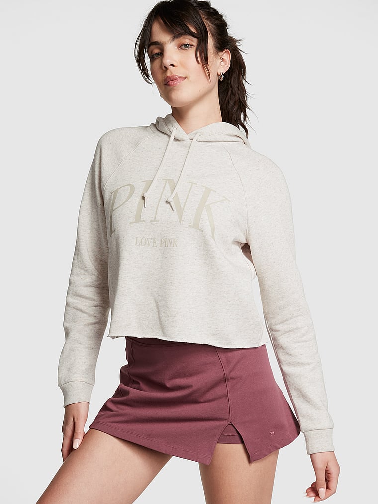 PINK Everyday Fleece Hoodie, Heather Oatmeal Beige, onModelFront, 1 of 4