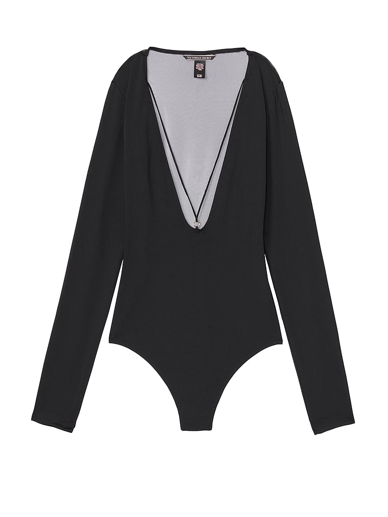 black long sleeve plunge bodysuit
