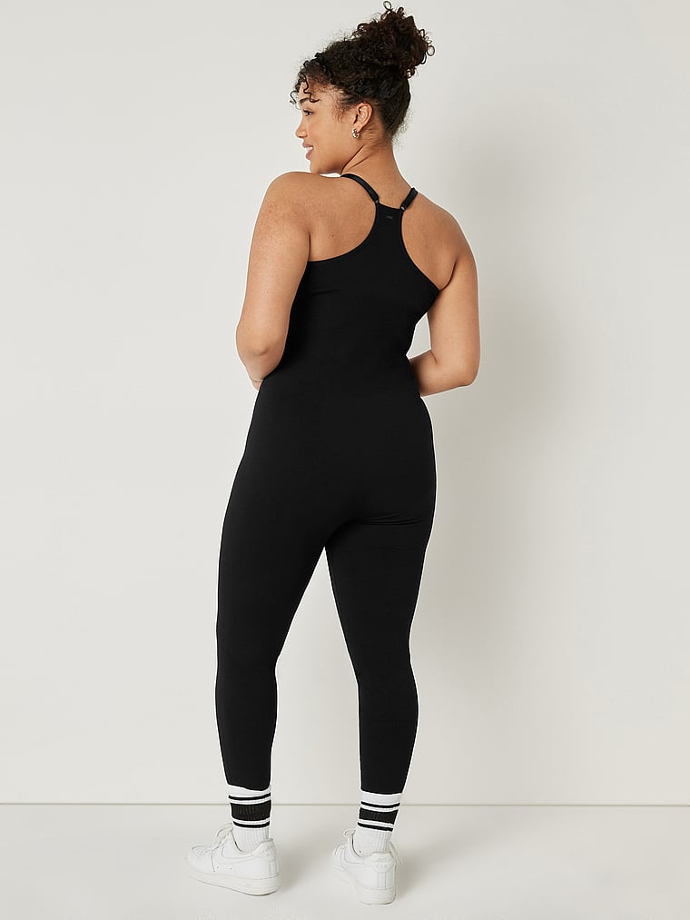 PINK Seamless Workout Onesie, Pure Black, onModelBack, 2 of 4 Kennedy is 5'7" and wears Large