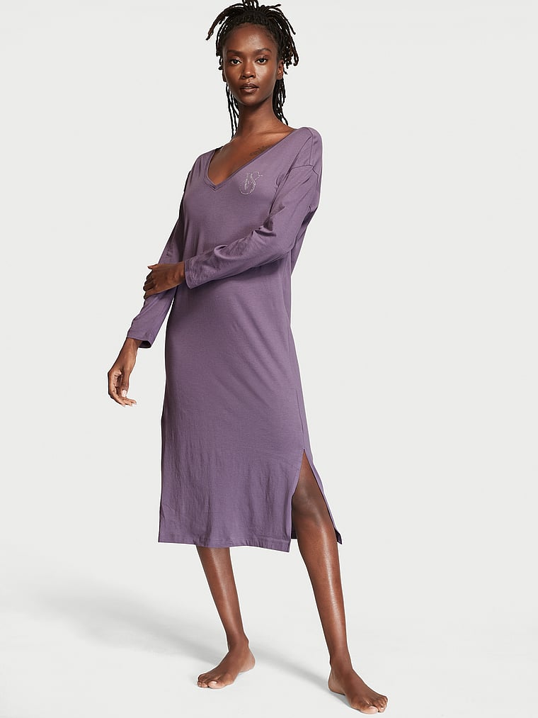 Cotton Long-Sleeve Midi Sleepshirt 