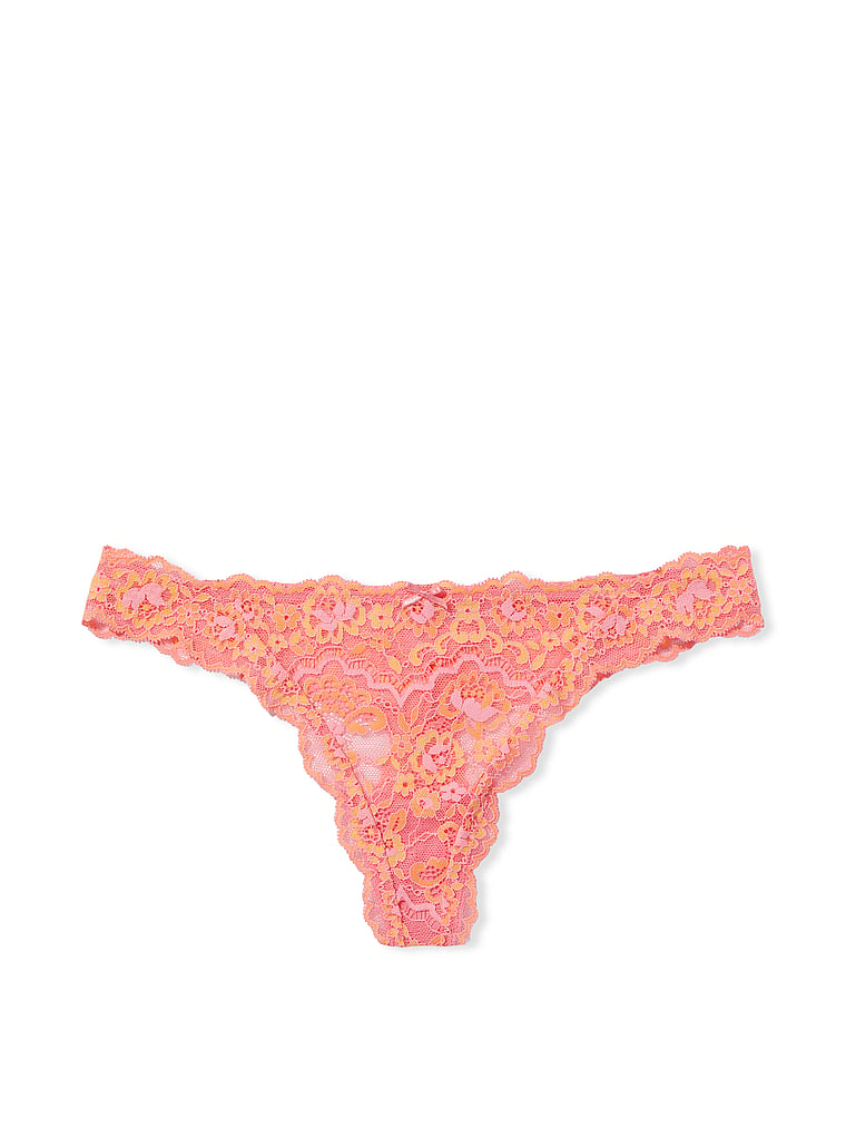 Victoria's Secret DREAM ANGELS High Waist Thong Panty Pink White Lace NWT