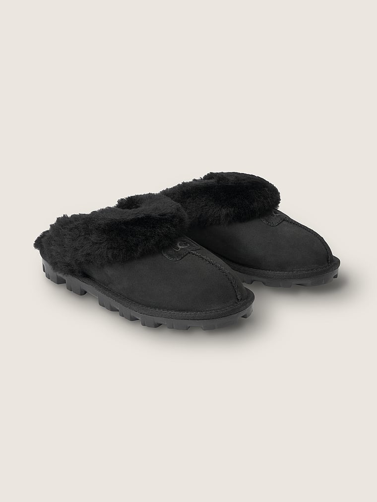 UGG® Coquette Slippers, Black, offModelFront, 1 of 3