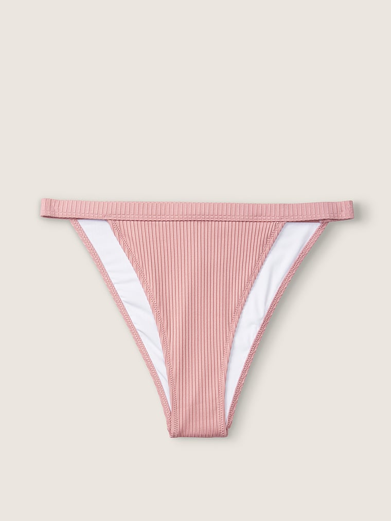 PINK Ribbed High-Leg Bikini Bottom, Damsel Pink, offModelFront, 4 of 4