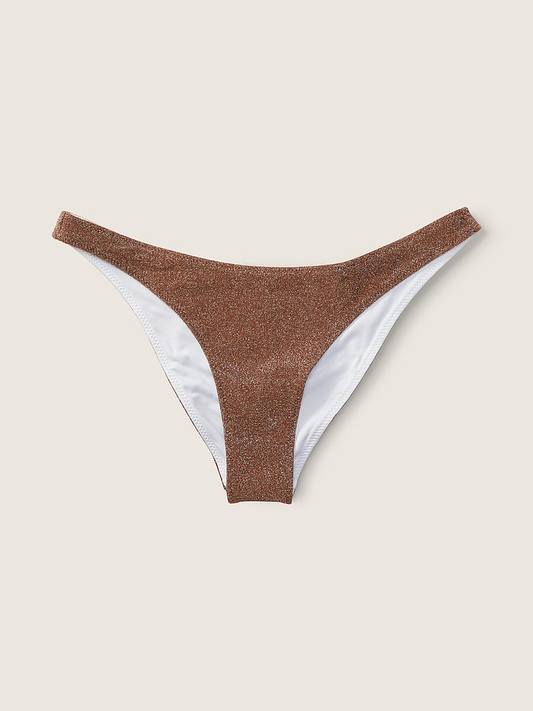 PINK Shimmer Brazilian Bikini Bottom, Soft Cappucino, offModelFront, 4 of 5