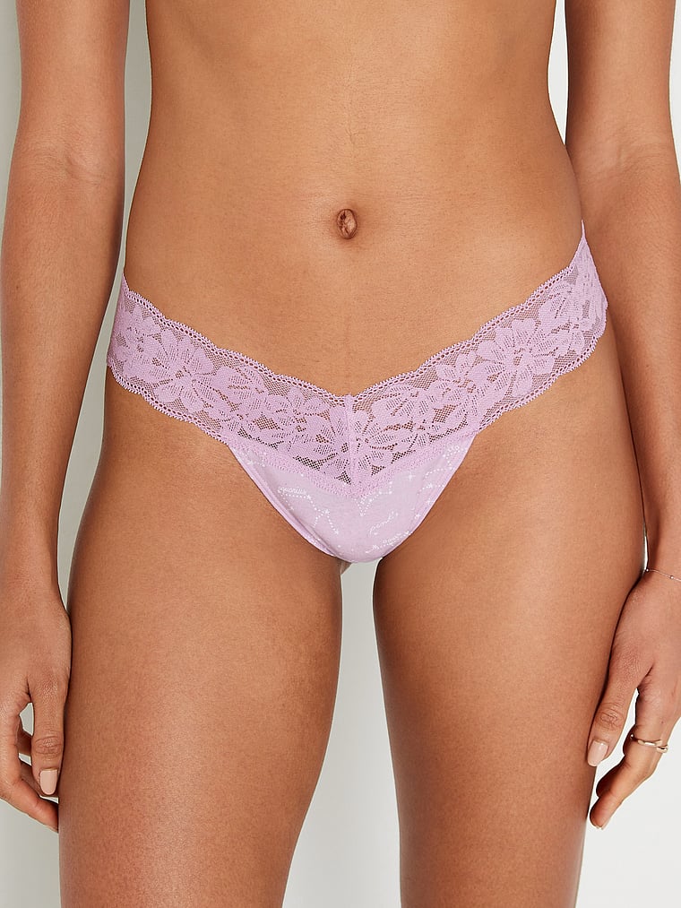 Everyday Lace Trim Thong Underwear - Panties - PINK