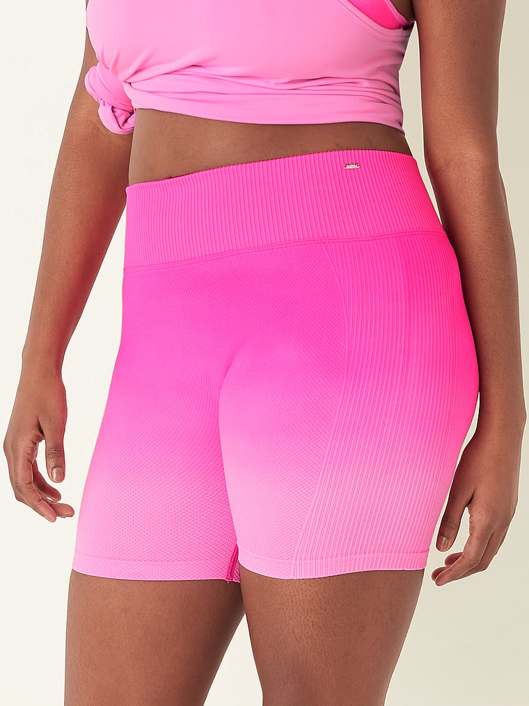 Seamless High-Waist 6 Textured Rib Bike Shorts - PINK - pink