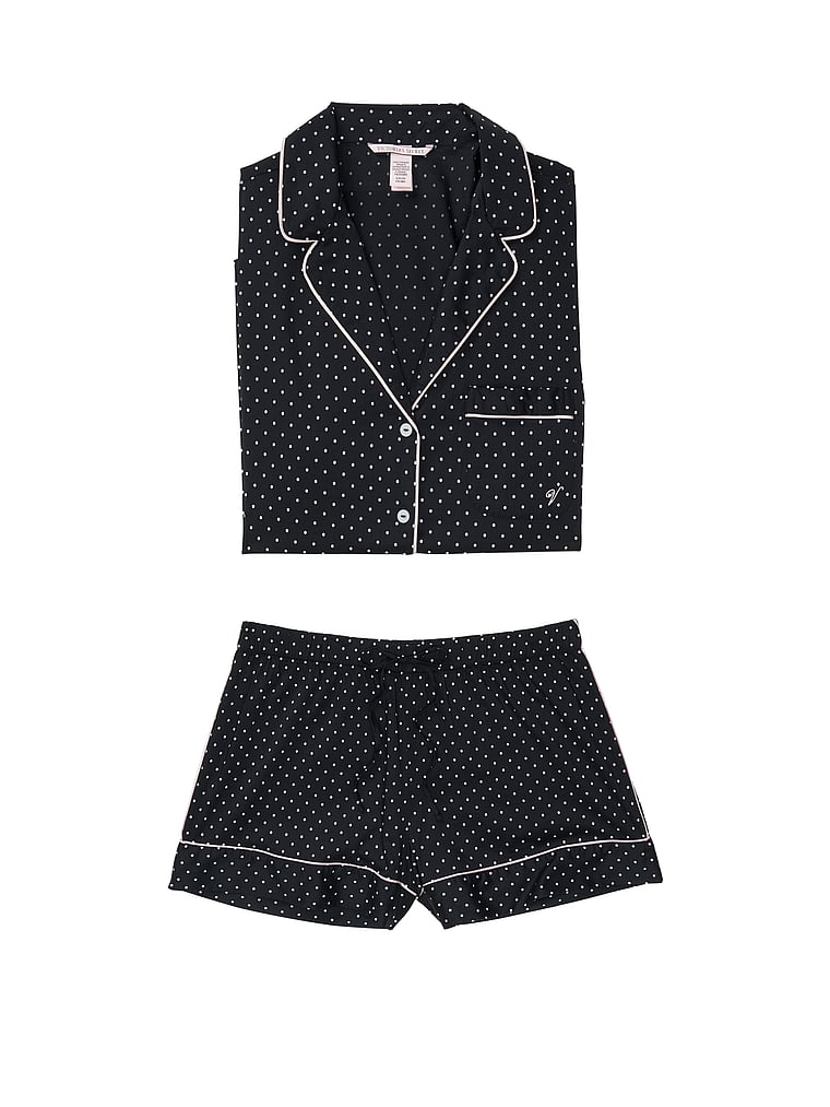 Victoria's Secret, Victoria's Secret Cotton PJ Set, Black/Mauve Chalk Mini Dots, offModelFront, 3 of 3
