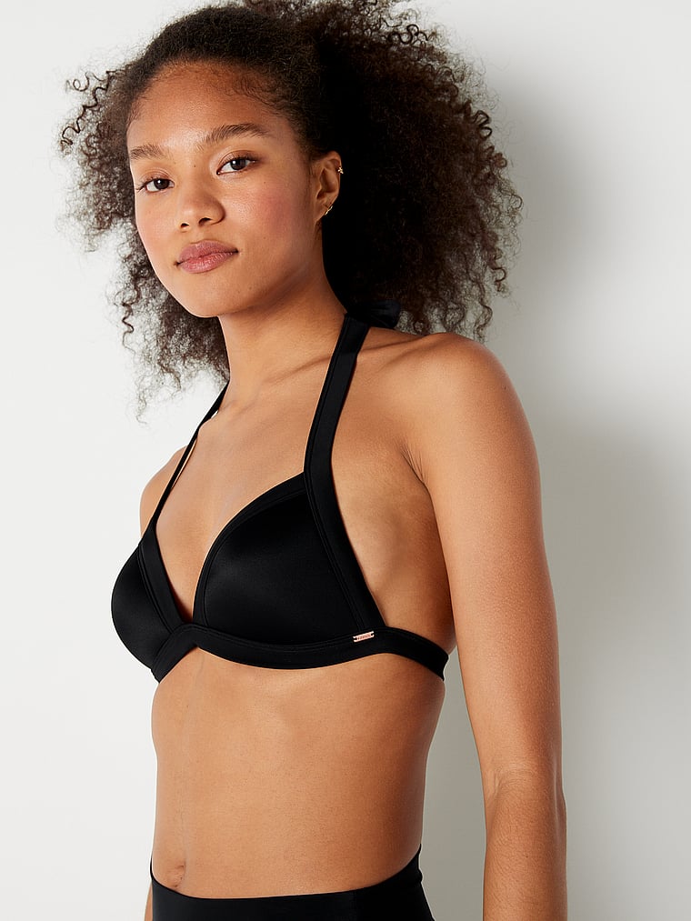 PINK Push-Up Triangle Bikini Top, Pure Black, featured, 1 of 5 Aalyah is 5'10" and wears 34C or Small