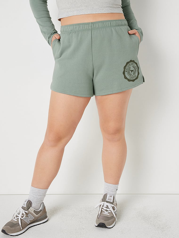 PINK 3" Foldover Sweat Shorts, Iceberg Green, onModelFront, 1 of 4