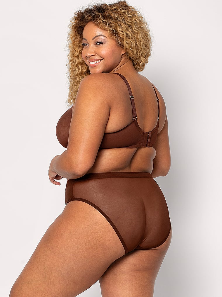Victoria's Secret, Curvy Couture Sheer Mesh High Leg Brief Panty, Chocolate, onModelBack, 2 of 4