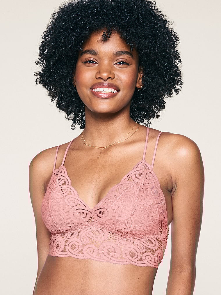 Crochet lace bralette pink Clearance