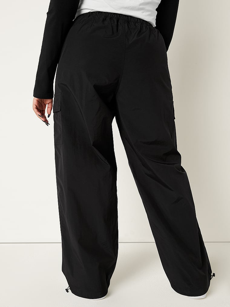 PINK Parachute Cargo Pants, Pure Black, onModelBack, 4 of 5 Hannah is 5'5" and wears Large