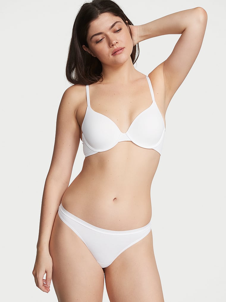 Victoria's Secret, Victoria's Secret Stretch Cotton Thong Panty, Vs White, onModelFront, 1 of 3 MK  is 5'9" or 175cm and wears Small