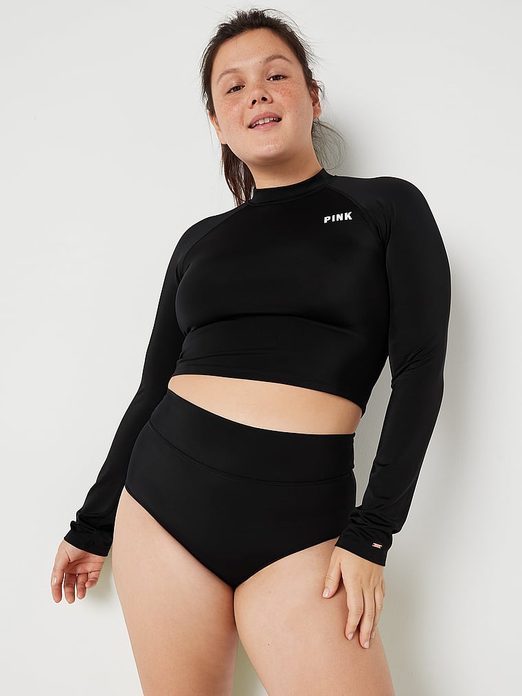 Long-Sleeve Cropped Rash Guard - Swim - PINK
