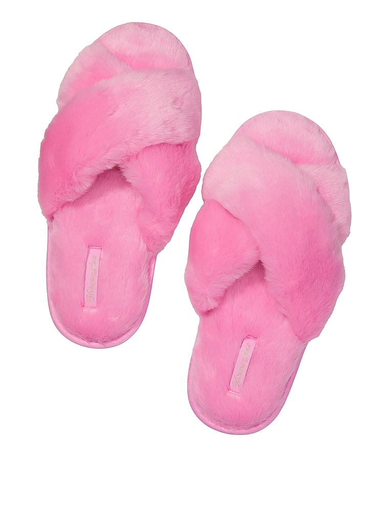 Victorias Secret PINK Slide on Fuzzy Slippers Black Orchid 