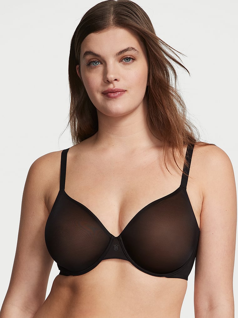 Victoria's Secret, Victoria's Secret Bare Angelight Full-Coverage Spacer Bra, Black, onModelFront, 1 of 4 Abbey is 5'10" or 178cm and wears 34DD (E) or Medium