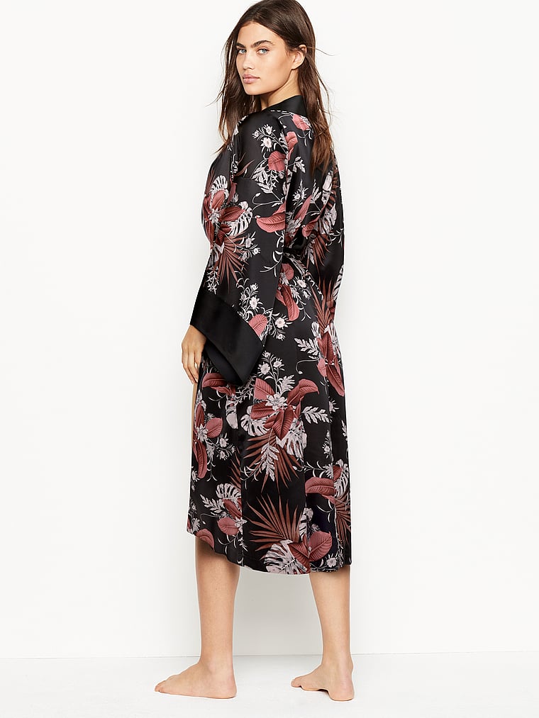 long black satin kimono robe