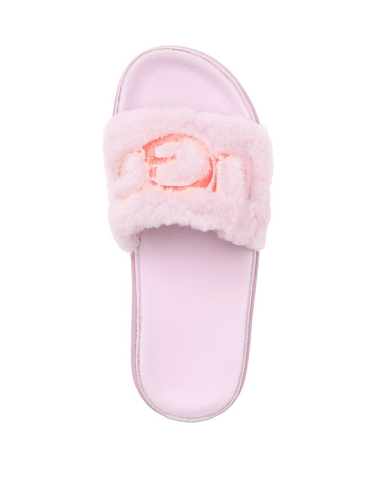 pink furry ugg slides