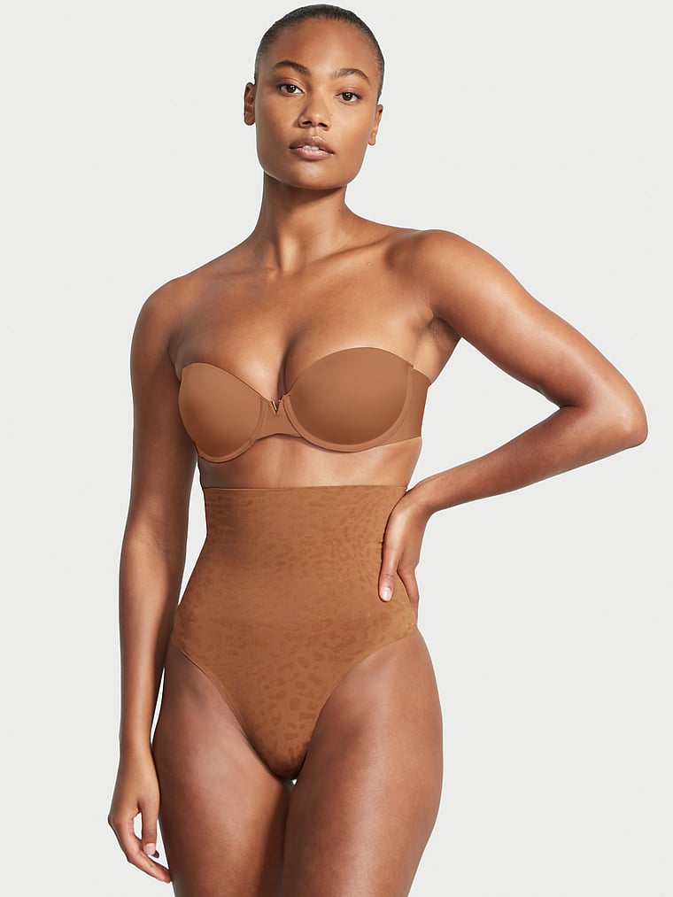 Victoria's Secret, Victoria's Secret High-Waist Seamless Thong Panty, Brown, onModelFront, 1 of 4