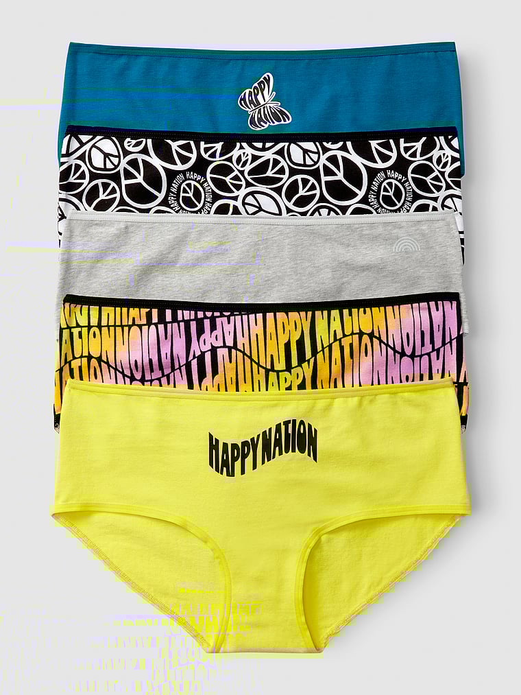 5Pack Cotton Hipster Underwear Happy Nation for Tweens pink