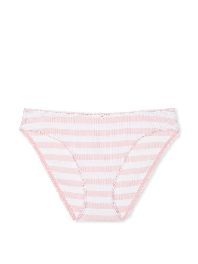 Victoria's Secret, Victoria's Secret Ribbed Cotton Bikini Panty, Pink Stripes, offModelFront, 3 of 3