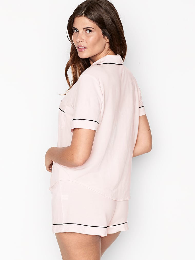 Victoria Secret Pajama Set Sleepwear Medium Tank Top Shorts White Light Pink