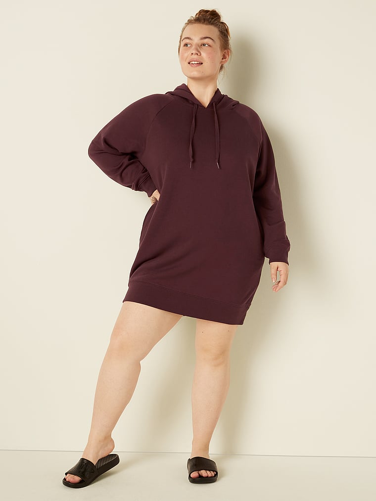 Fleece Hoodie Sweatshirt Dress - PINK 