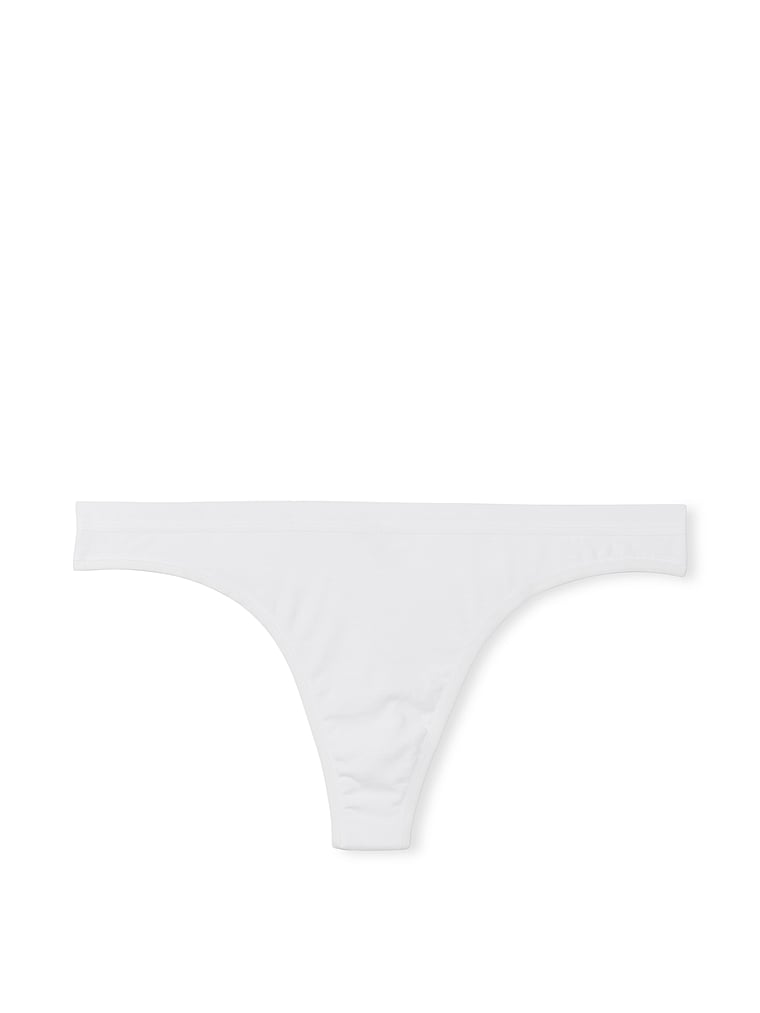Victoria's Secret, Victoria's Secret Stretch Cotton Thong Panty, Vs White, offModelFront, 3 of 3